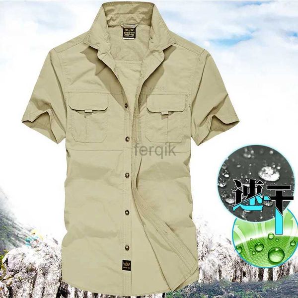 Camisas casuais masculinas Mens de verão de manga curta bolsos de camisa externa de blusa rápida Montanhista Pesca de pesca de trabalho Militar de trabalho Big Size 24416