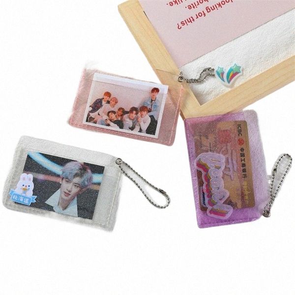 transparente FI -Münzgrundtasche Frauen PVC Clear Short Tasche Glitter Wallet Ladies Jelly Bag Card Case Halter 33OP#