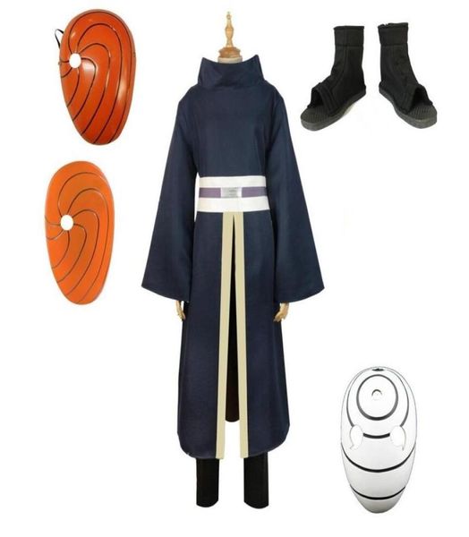 Trajes de cosplay de alta qualidade de Naruto Uchiha obito cosplay mangas compridas manto preto e máscara7476927