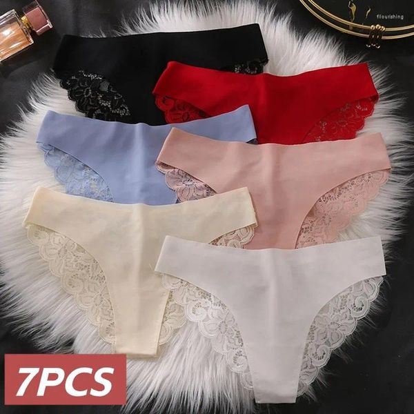 Mutandine femminili 7 pezzi sexy pizzo trasparente senza soluzione di continuità elasticità di elasticità femminile per le basi di lingerie di seta da donna