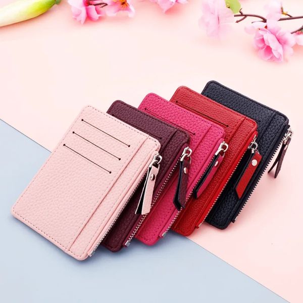 1pc kleine Frauen Männer Kredit-ID-Kartenhalter PU Leder Zipper Mode Ultra-dünnem Geldbeutel Geldbeutel Hülle Münzgrundstücke Clip Organizer