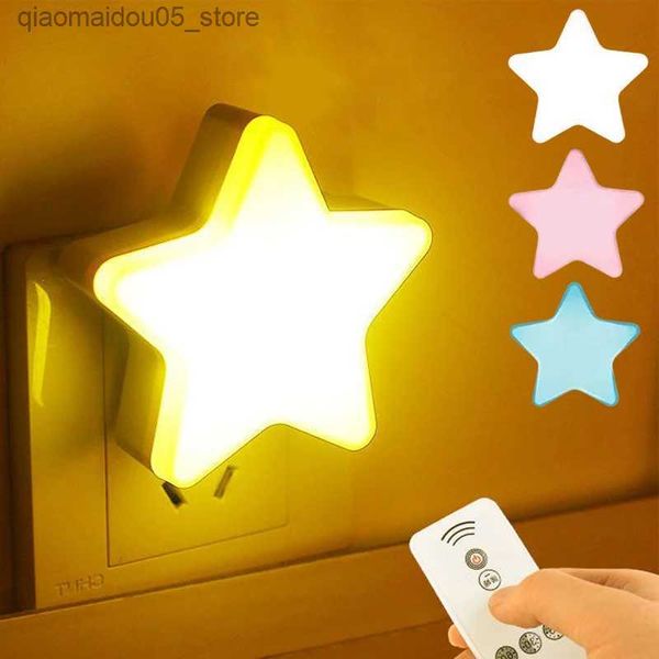 Lampen Schatten LED Night Light Sternform ferngesteuerte Steckdose leichte Schlafzimmer Dekorative Wandleuchte Kinder Schlaf Nacht Licht Q240416