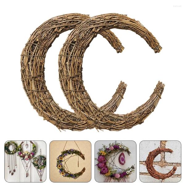 Dekorative Blumen 2 Stcs Rattan Girlandkranz natürlicher Weinzweig Weihnachten DIY Mond für Kreis Iron Dream Catcher Ring -Form Making Ringe