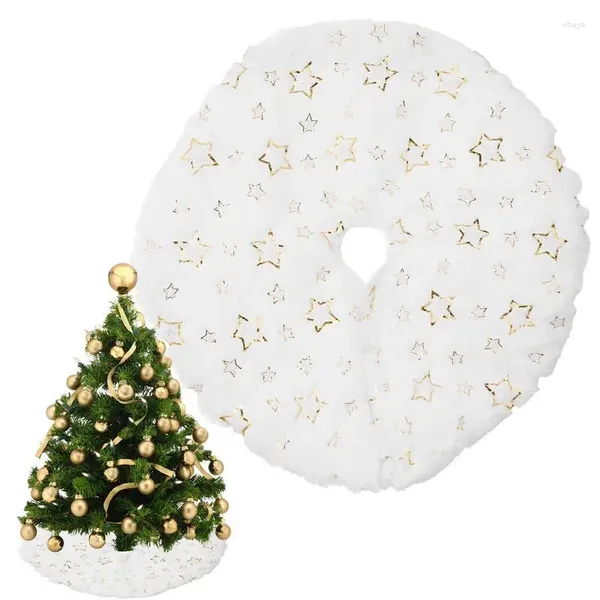 Noel Süslemeleri Beyaz Ağaç Etek Altın veya Gümüş Pentagram/Kar Tanesi Desenleri ile Yumuşak Peluş Mat Desenleri