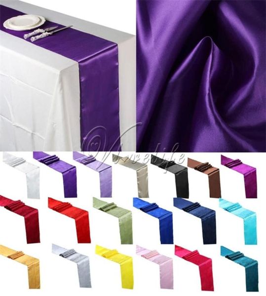 10pcs Satin Tischläufer Hochzeitsfeier Event Dekor Versorgung Satin Stuhl Stuhl Sash Bogen Tisch Cover Tischdecke 30cm275cm T2001078825822