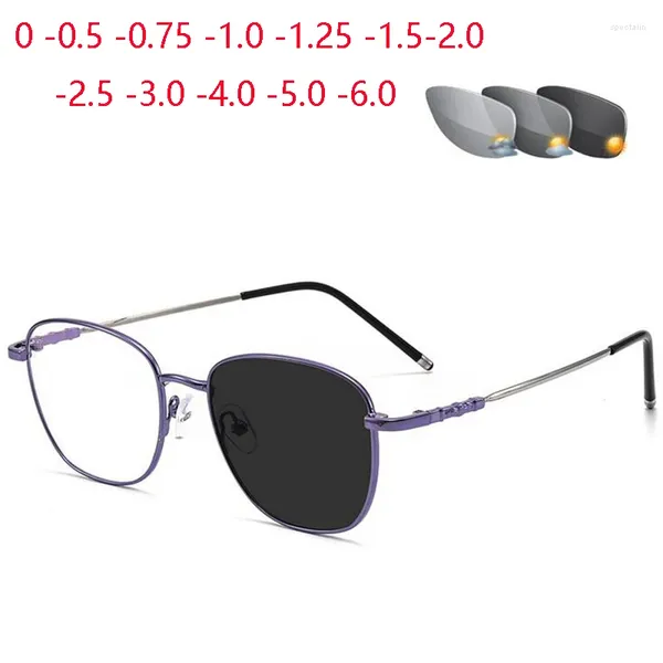 Occhiali da sole Memoria retrò cornice completa Pochromic Finita Myopia Glasshi Resina Lens Prescrizione Spettacolo 0 -0,5 -0,75 a -6.0