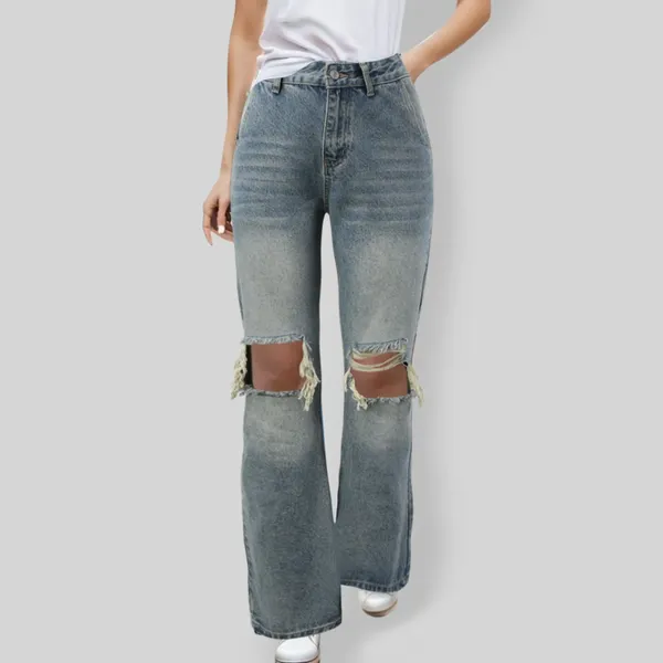 Jeans femminile femminile casual vintage donna alta gamba dritta design strappato da donna sciolta di abbigliamento coreano