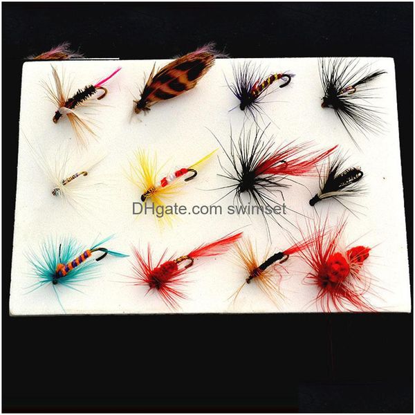 12 pezzi /set Nymph Fly Trout Pesca esche esca in stile insetto con esca artificiale con consegna con goccia singola piuma dhj3h