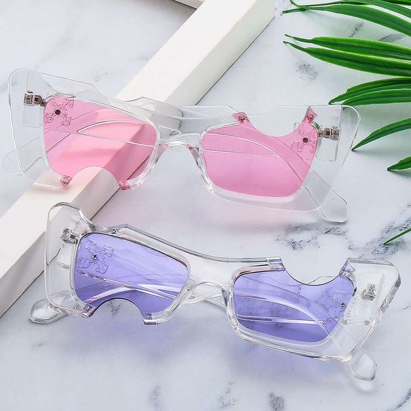 Off Luxury Sunglasses Mulheres Mulheres de Notch Brand Offs Sunglasse Fashion yeglasses Irregular Cat Eye UV400 Sol Glasses Hip-Hop Arrow X Square Travel Glass O67x