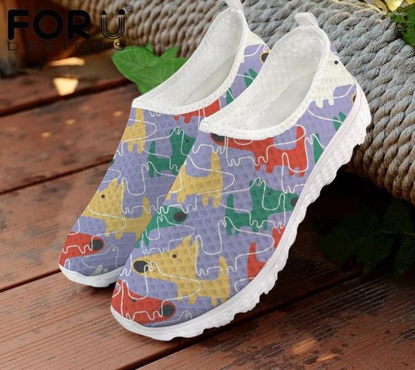 Lässige Schuhe foutudessigns Cartoon Kunsthund Tiermuster Frauen Mesh flach atmungsaktive Sneakers Schuh weibliche Slip-on Mujer