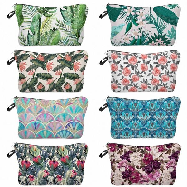 Viaggia Eco Reusibili Organizzatore per trucco Bag di Mini Women Bagetry Kit da toeletta per sacche da bagno Casualmente Custodia a matita per la stampa per piante floreali D7BD#