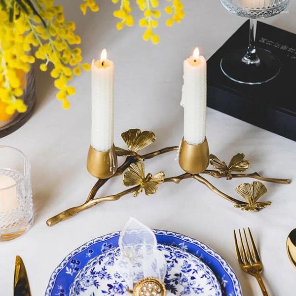 Candele di lussuoso ginkgo foglia farfalla in ottone candelastici casa romantica a lume di candela el bonquet decorazione per matrimoni