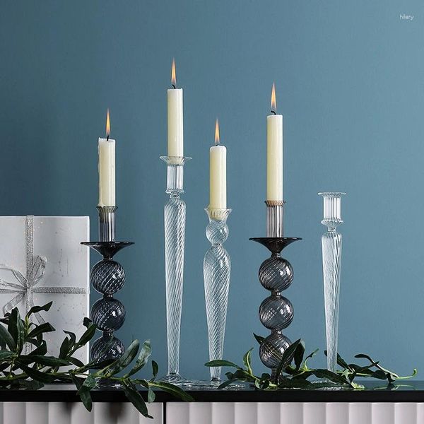 Titulares de velas Home Glass Stick Moda Titular Transparente Stand Velas Ornamento doméstico Vaso de decoração de casamento