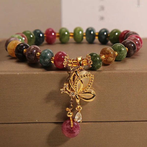 Braccialetti Link Natural Color Tourmaline Bracciale Bracciale femminile Luce Luxury Butterfly Strand Strand Party Gioielli Gift