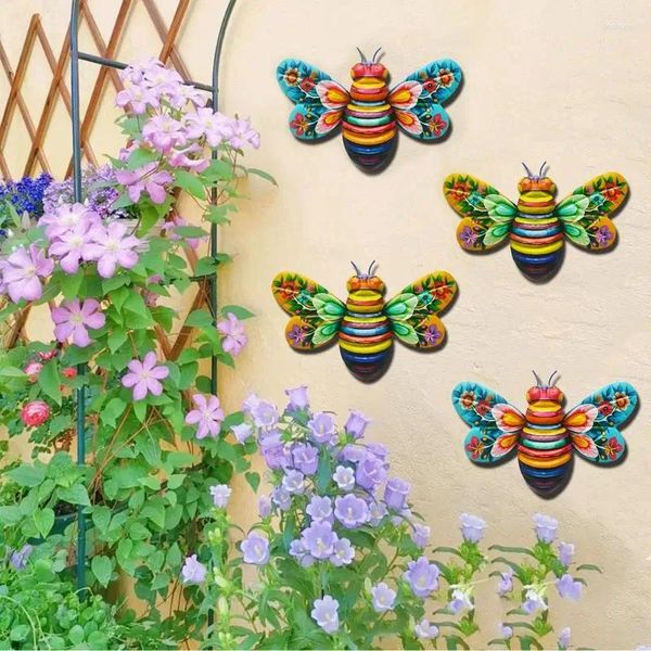 Decorações de jardim Metal Bee Wall Holding Esculturas Ornamentos Decoração Bumble Decor colorido Pintado à mão Vintage Supplies