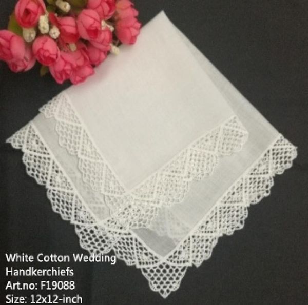 Conjunto de 12 lenços de moda lenços de casamento Hankies de casamento com bordas de renda de crochê vintage Hanky 12x12inch2333890