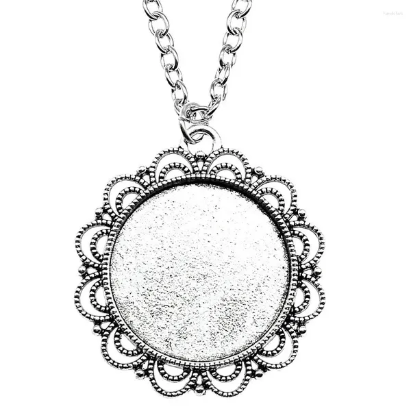 Colares de pingentes de flor redonda estilo cameo Cabochon Base Colar para acessórios para meninas Mulheres comprimento da corrente DIY 70cm ou 45 4cm