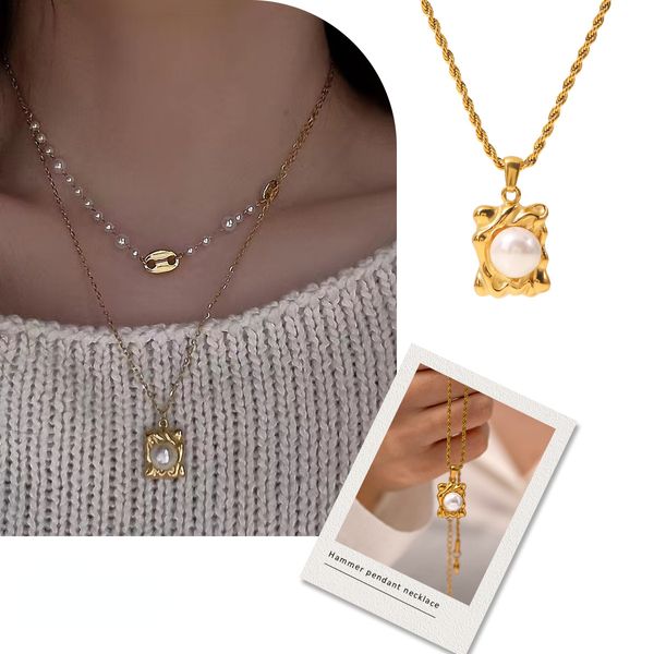 Collana a ciondolo perle di amitazione della moda classica per womne 18k in oro in oro in acciaio incolore impasto incolore colpi di colpi di martello a sospensione a pendente gioiello all'ingrosso