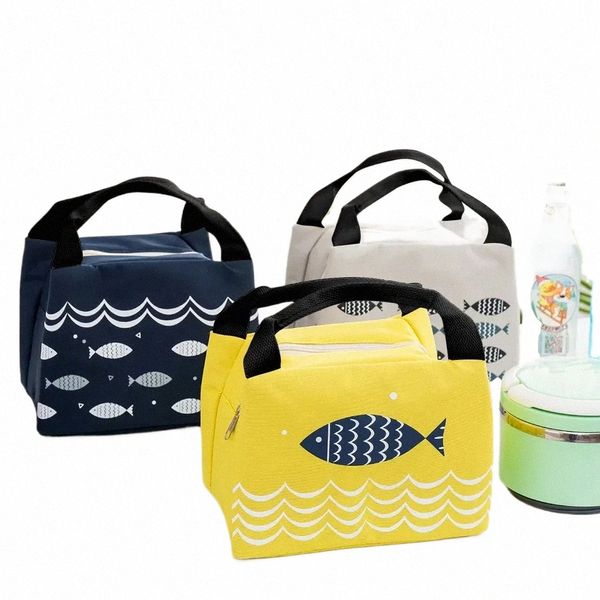 Bolsa fresca mais refrigerada lancheira de alta capital feminina para almoço cenário à prova d'água Kawaii Fish Pattern Food para o trabalho Mantenha quente Q8JU#