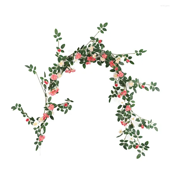 Fiori decorativi rattan Affettare artificiale Garland Affermazione 1,8 m di arco di nozze di rosa selvatica di seta in seta piante da interno decorazione