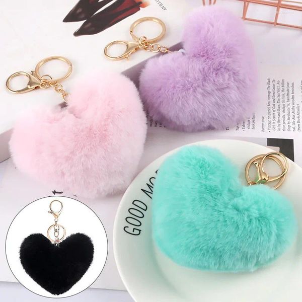 Schlüsselanhänger Bunt Herzform Pompoms Schlüsselring Plüsch Pom Pom Pom Fell Fell Schlüsselkette für Autobeutel Anhänger Charme Schmuck Geschenke