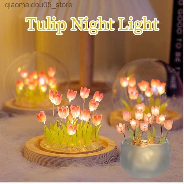 Lampade sfumature Tulip Night Light Girl Namme da letto da letto Lampioni fatte a mano Gift di compleanno della ragazza fatta a mano Q240416