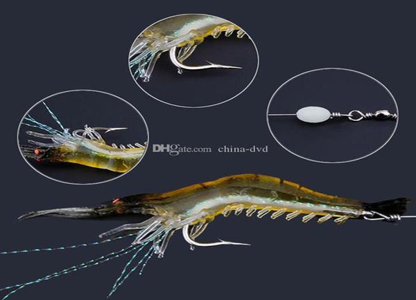 2020 90 mm 7G Soft Simulation Garnelengarnelenfischen schwimmend geformte Köderhaken Köder Bionische künstliche Garnelenköder mit Haken 10pcs8576388
