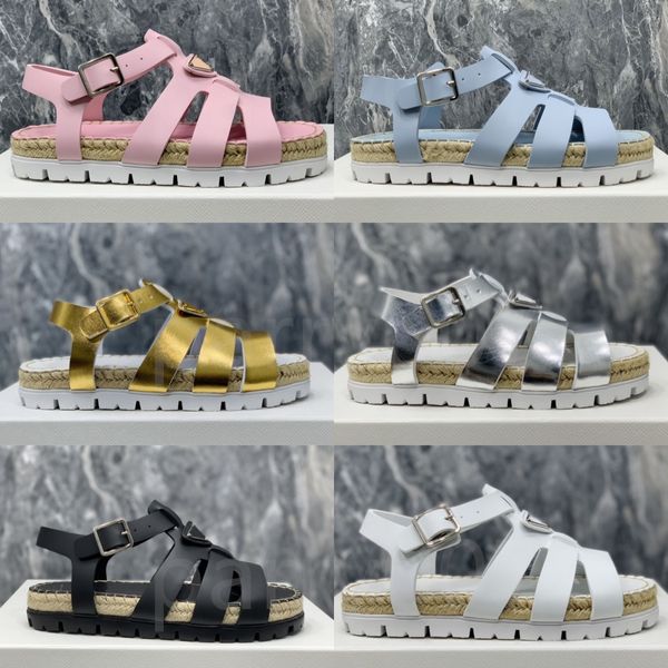 Plattform Luxus Sandale Frau Designer Sandalen Damen Sandalen Dreieck Pantoffeln Strohhalm Binded Lederschnalle Gurt Gladiator rutschen berühmte Schuhe Muaddi Schuh