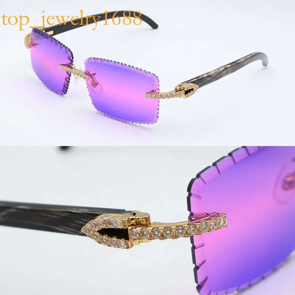 Moissanite Set Randless Sonnenbrille Männer große Steine Lentes de Sol Mujer Original schwarz marmorter Büffel Horn Frauen Diamant Schnittlinsen Heiß