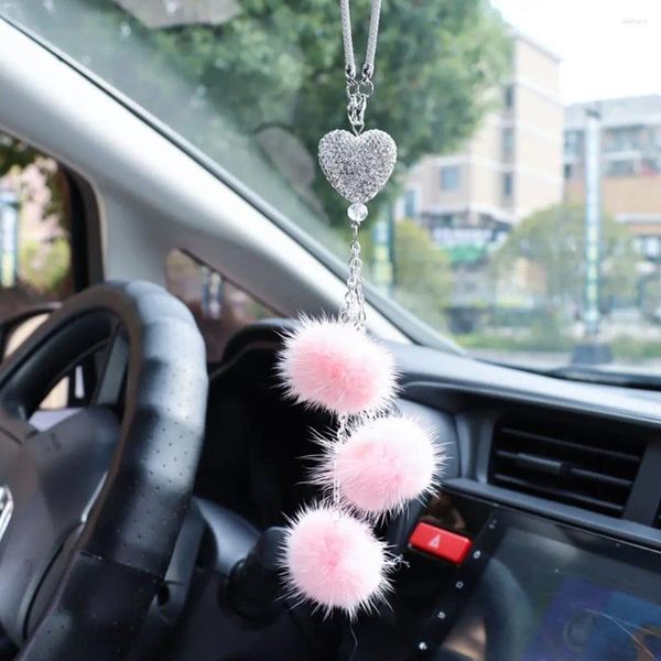 Estatuetas decorativas pendentes brilhantes bola de cabelo feminino feminino carro retrovisor espelho de decoração doméstica pingentes acessórios de sorte interno