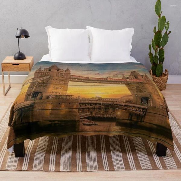 Cobertores London Tower Bridge - Design de madeira arremesso de cobertor peludo grande casal grosso para sofás
