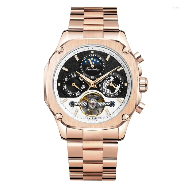 Armbanduhr Roségold All Stahl Automatisch mechanische Countdown -Datum Watch Sapphire Glass Mirror Geschenk