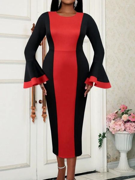 Ethnische Kleidung Langarm afrikanische Kleider für Frauen nigerianische Vintage Mode Afrika Kleidung Flare Ärmel Elegantes Kleid Robe Vestido Midi