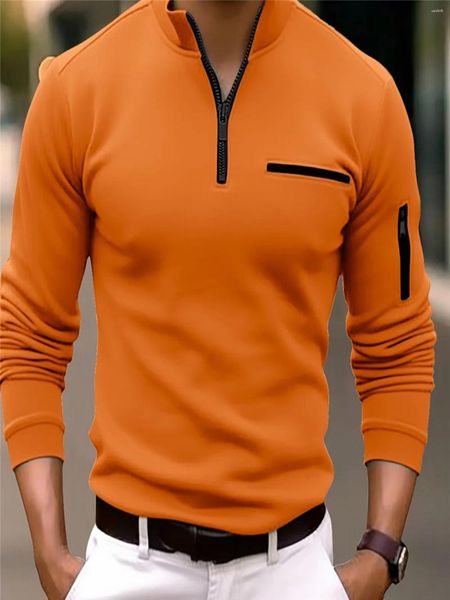 Herren Polos Polo Hemd Frühlings- und Herbstarm Reißverschluss Pocklover Pullover Solid Color Stand Collar Casual Sport Trend