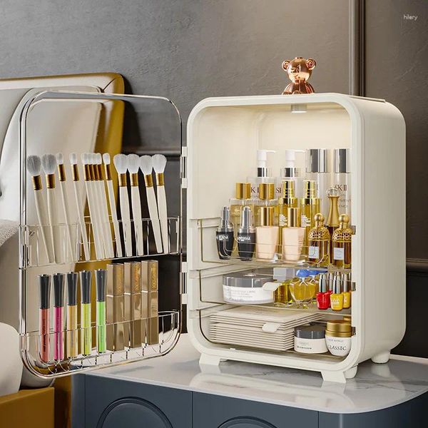 Scatole di stoccaggio su una scatola cosmetica ad grande capacità con specchio a LED incorporato: organizzare e illuminare la tua collezione di bellezza