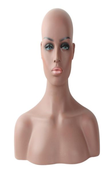 Novo quatro diferentes pele e maquiagem feminina realista fibra de vidro afroamericana Busto da cabeça do manequim para as perucas de renda Display5090096