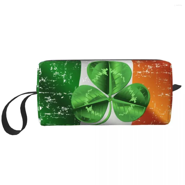 Aufbewahrungstaschen Irish Shamrock Ireland Flagge Make -up -Tasche Frauen Reisen Kosmetischen Organizer Süßes St. Patricks Day Toilnee