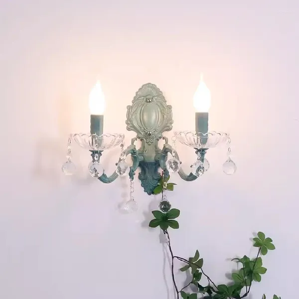 Luminárias de parede verde cristal de cristal led menina quarto lâmpada de cabeceira francesa quente sala de estar romântica princesa luzes penduradas