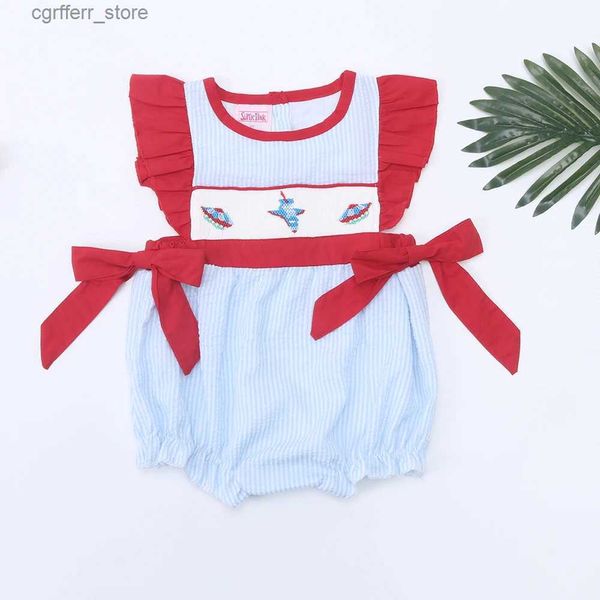 ROMPERS Boutique Baby Jungen Kleidung Smock Neugeborene Bluey Strampler Flugzeuge Stickerei Bodysuit schöner Kleinkindstreifen-Jumpsuit für 0-3T L410