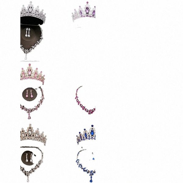 3pcs/conjunto de tiara de noiva de cristal e brincos de coroa Jóias de colar Jóias para mulheres Princy Girls, Tiara de casamento Jewelned para Bride S9FD#