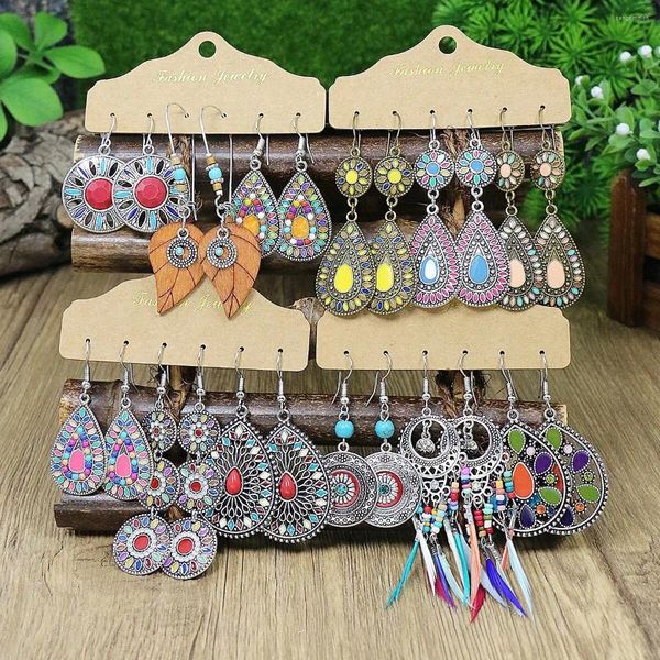 Orecchini a pennello Boho colorato smalto colorato set di orecchini geometrici Donne 2024 Retro Round Water Drop Flower Fashion Girlry Accessori per feste