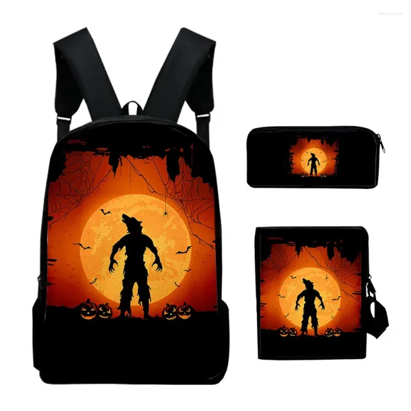 Backpack Hip Hop Classic Halloween 3pcs/Conjunto 3D Print School Student Bookbag Travel Laptop Daypack Saco de ombro Caixa lápis