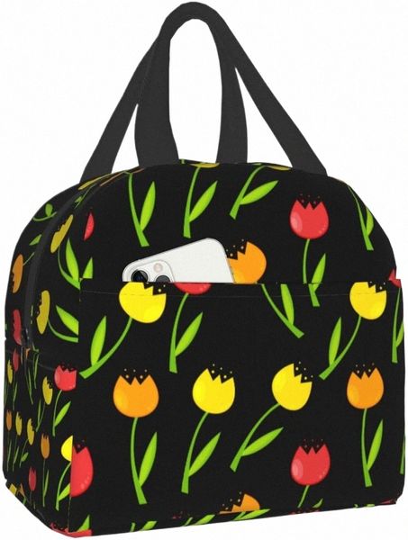 Tulipa amarela FR Lunhana Trabalho de viagem Bento Cooler reutilizável Caixas de piqueniques isoladas Cataner sacolas para adultos meninos meninas 606f#