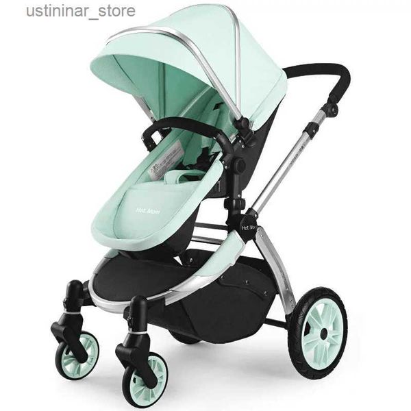 Carrinhos# Novo luxo PU Leather Baby Strollerhigh Stroller carrinho de bebê High Paisaging Infantil CarriageGgshell Baby Strollerfolding Pram L416