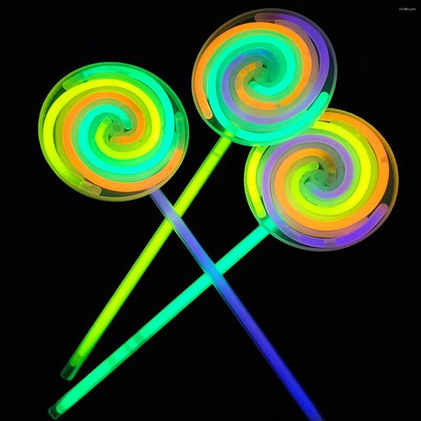 Decoração de festa 1 Define Lollipop Glow Stick Stick Sticks Light Stick Supplies Noctilucent de moinho de vento rotativo Noctilucent