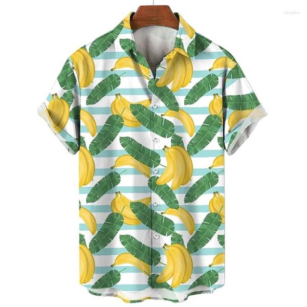 Camisas casuais masculinas vestirá roupas de designer camisa estampa de grande tamanho 2024 Travel Hawaii Beach Hawaiian Harajuku Fruta tropical Camisa