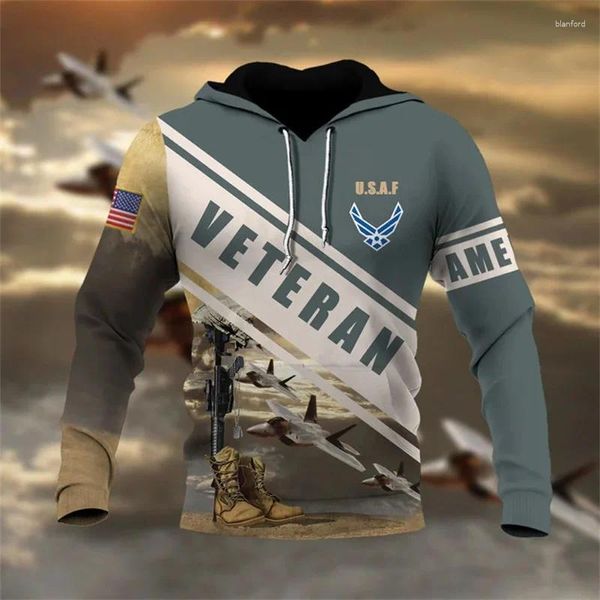 Men's Hoodies outono 3D Impresso os Estados Unidos Soldados Armys Veteranos em Sweatshirts Kid Moda Cool Harajuku Pullovers top