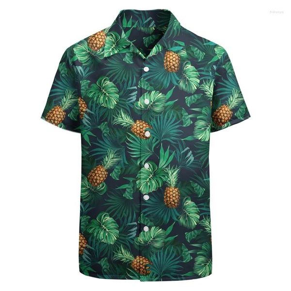 Camicie casual maschile 3d stampe 3d divertenti ananas frutti graphic uomini maniche corta camicia da spiaggia da spiaggia allentate sciolte abiti da uomo estivo