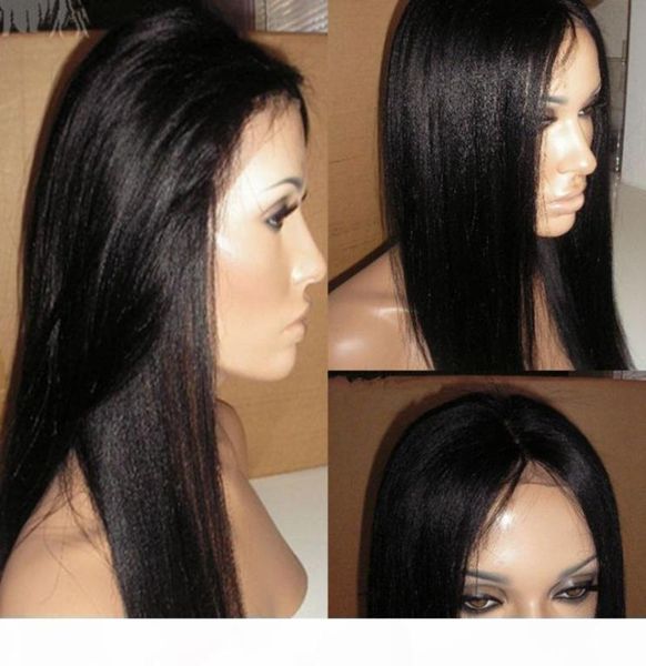 7a italiano yaki sem vidro de renda cheia perucas de cabelo humano para mulheres negras cabelos brasileiros italiano yaki renda frontal