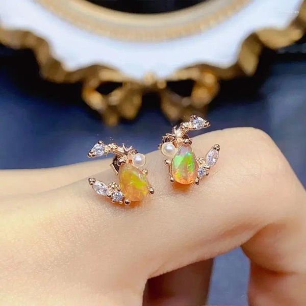 Gestüt Ohrringe S925 Sterling Silber natürlicher Opal Ohrring Orange Feuer Elegenter Schmuck für Frauen Hochzeit Engagement Geschenk